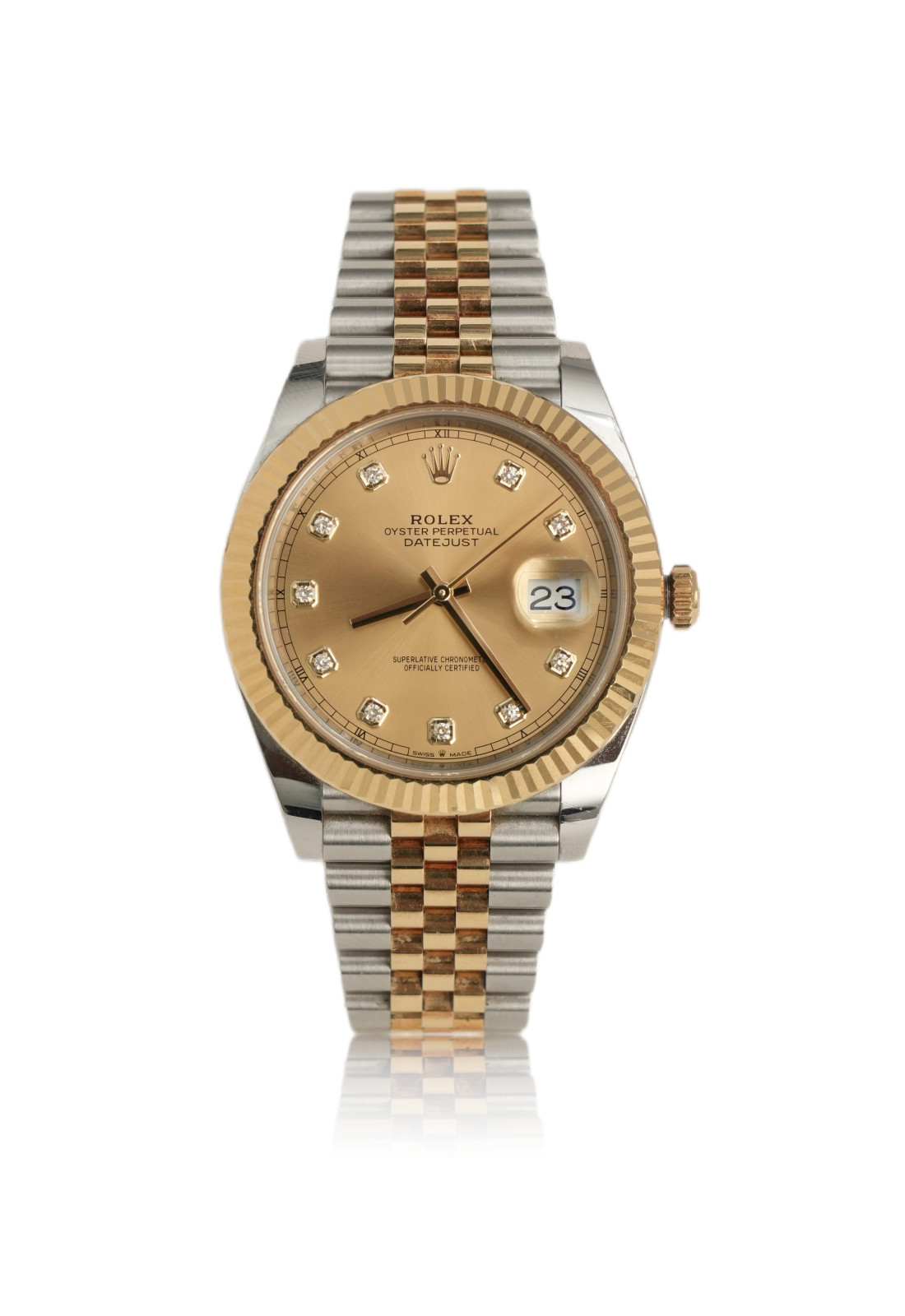 勞力士 Datejust 41 毫米型號 126333 – 精鋼與18K黃金，香檳鉆石盤